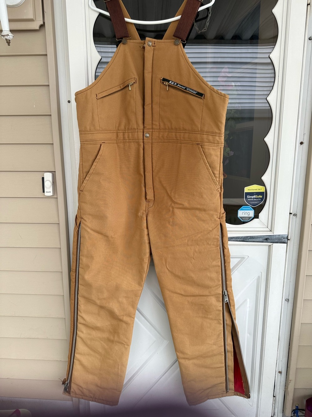 Insulated Tan Work Bib Overalls with Zip Leg - Key